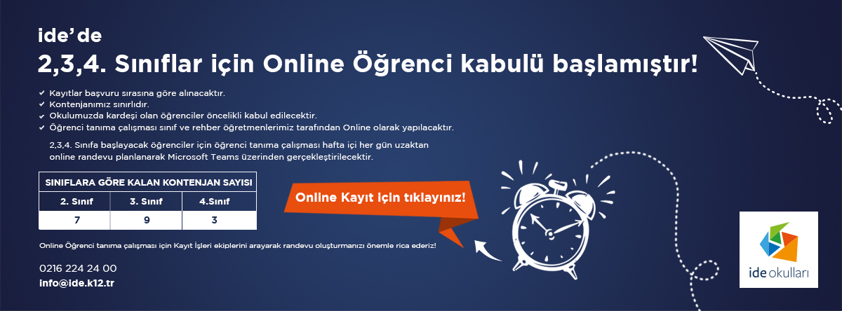 ide'de 2, 3 ve 4. Sınıflar için Online Öğrenci kabulü başlamıştır!